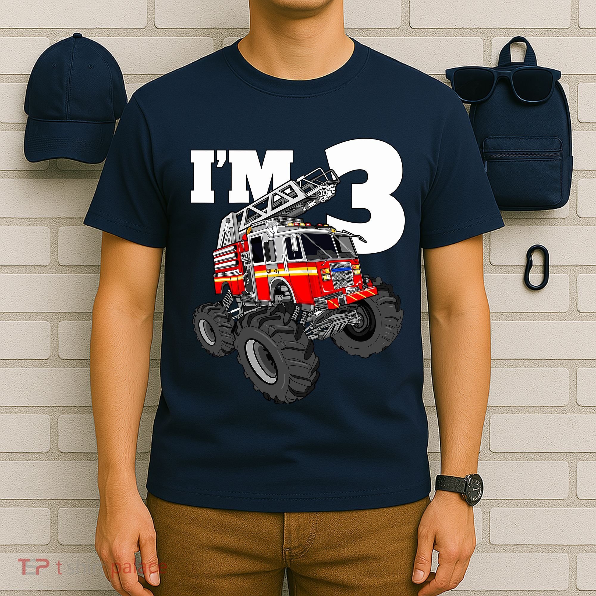 Monster Fire Truck 3rd Birthday Boy 3 Firefighter T-Shirt