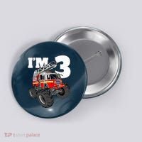 Monster Fire Truck 3rd Birthday Boy 3 Firefighter Button thumb 0