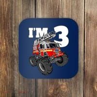 Monster Fire Truck 3rd Birthday Boy 3 Firefighter Coaster thumb 0