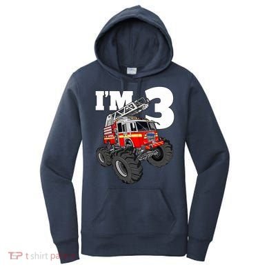 Monster Fire Truck 3rd Birthday Boy 3 Firefighter Women's Hoodie
