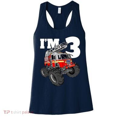 Monster Fire Truck 3rd Birthday Boy 3 Firefighter Women's Tank Top