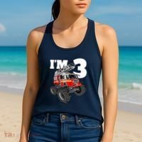 Monster Fire Truck 3rd Birthday Boy 3 Firefighter Women's Tank Top thumb 2