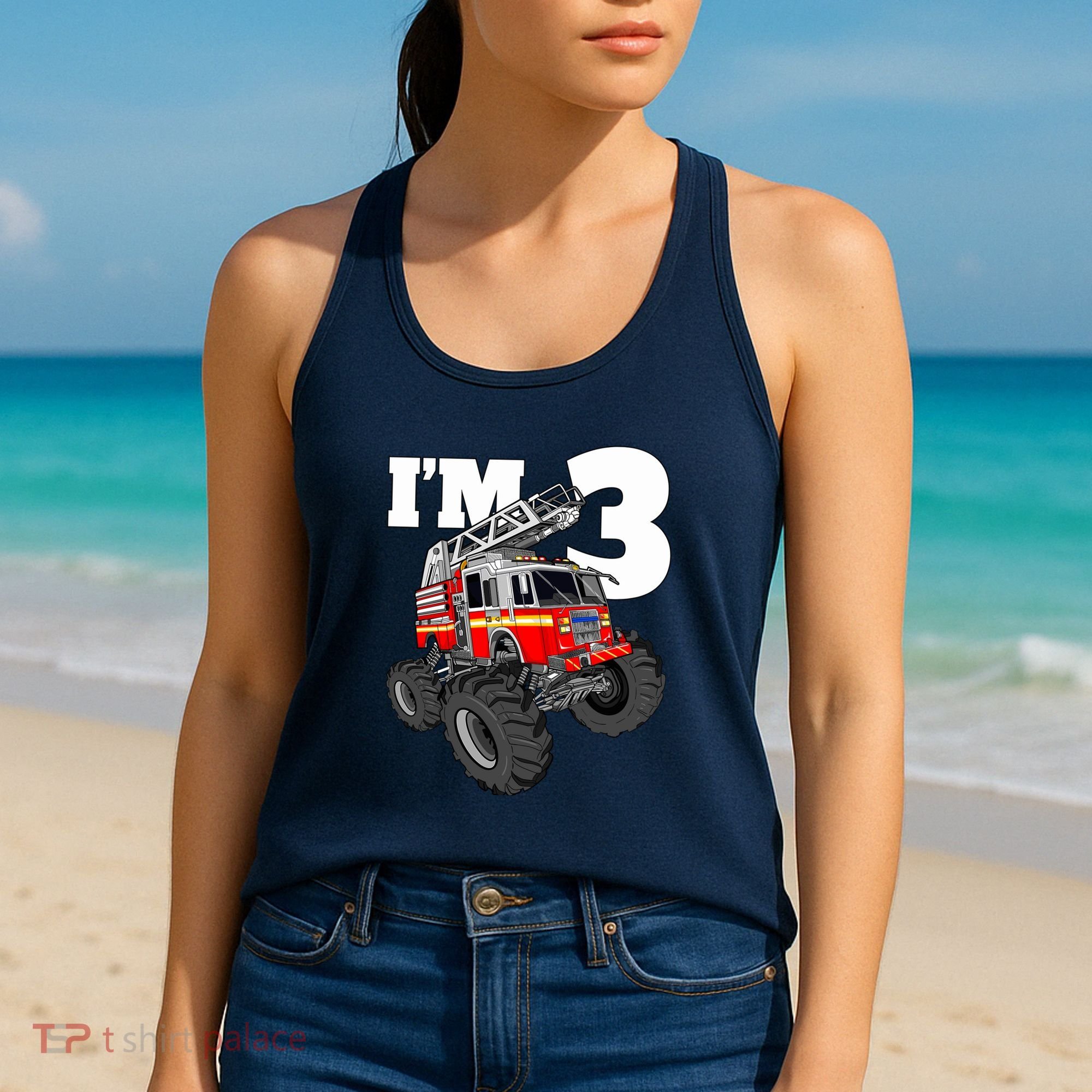 Monster Fire Truck 3rd Birthday Boy 3 Firefighter Women's Tank Top