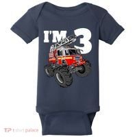 Monster Fire Truck 3rd Birthday Boy 3 Firefighter Baby Bodysuit thumb 0