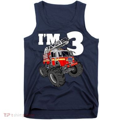 Monster Fire Truck 3rd Birthday Boy 3 Firefighter Tank Top