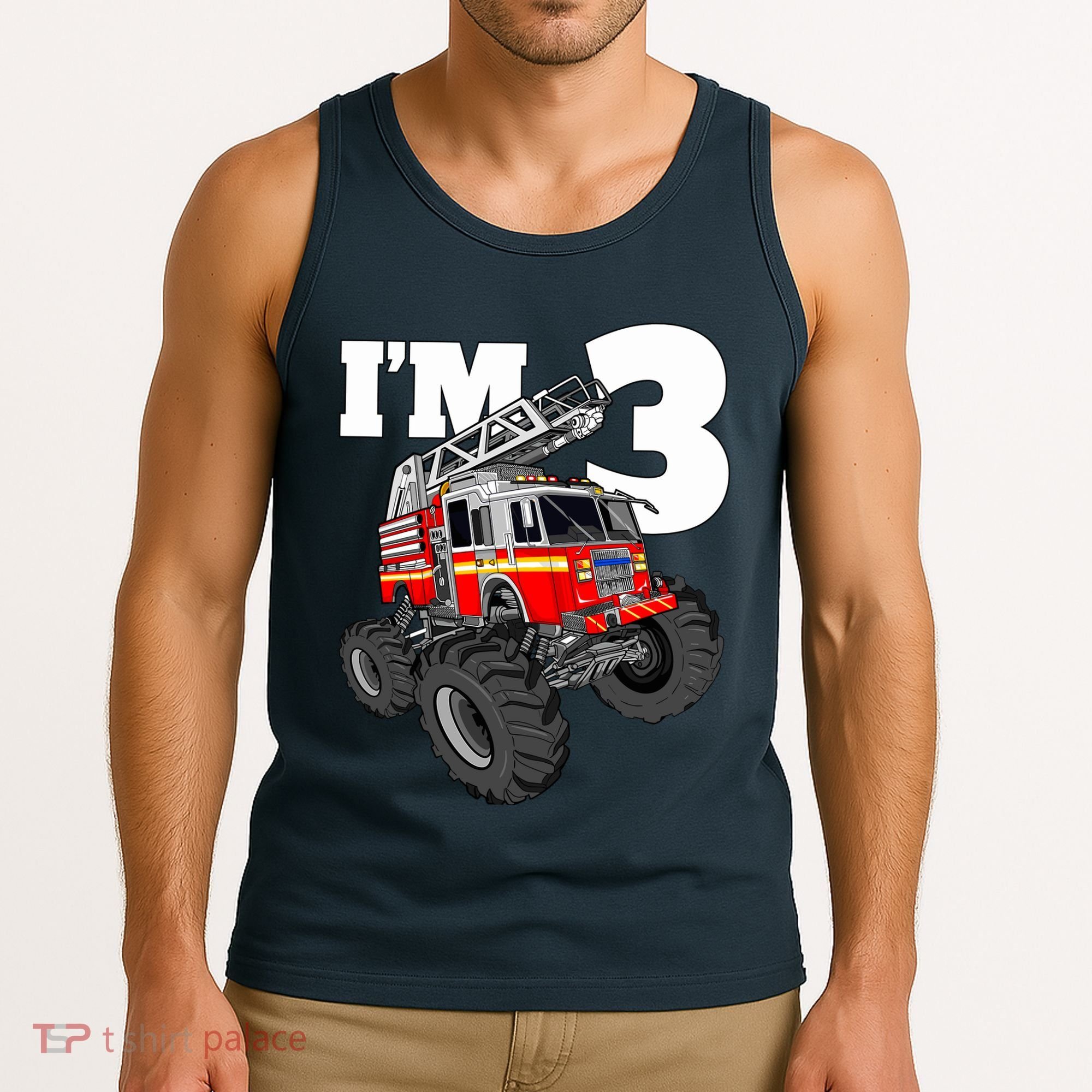 Monster Fire Truck 3rd Birthday Boy 3 Firefighter Tank Top