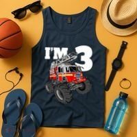 Monster Fire Truck 3rd Birthday Boy 3 Firefighter Tank Top thumb 4