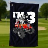 Monster Fire Truck 3rd Birthday Boy 3 Firefighter Golf Towel thumb 1