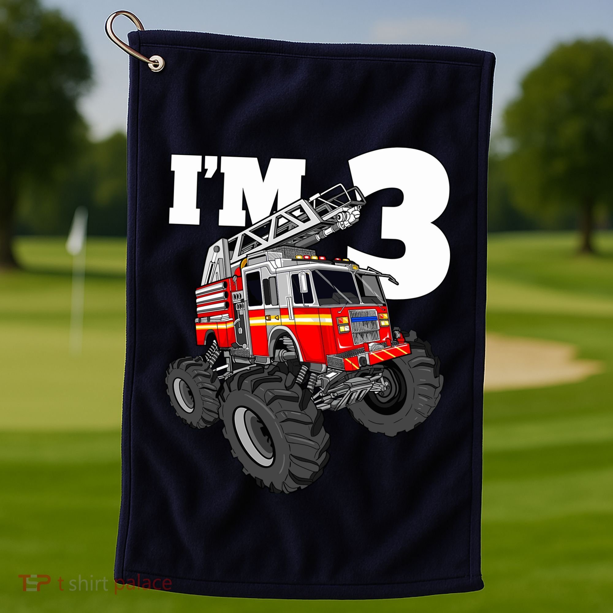 Monster Fire Truck 3rd Birthday Boy 3 Firefighter Golf Towel