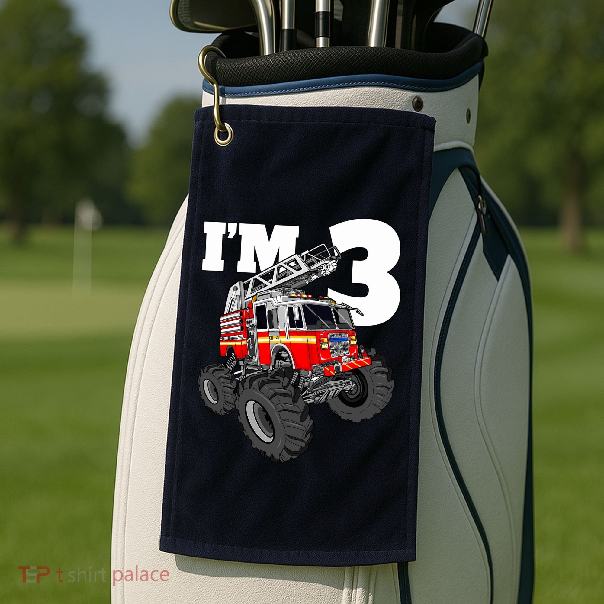 Monster Fire Truck 3rd Birthday Boy 3 Firefighter Golf Towel