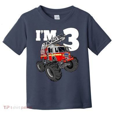 Monster Fire Truck 3rd Birthday Boy 3 Firefighter Toddler T-Shirt