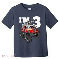 Monster Fire Truck 3rd Birthday Boy 3 Firefighter Toddler T-Shirt thumb 0