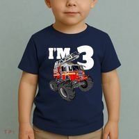 Monster Fire Truck 3rd Birthday Boy 3 Firefighter Toddler T-Shirt thumb 2