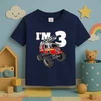 Monster Fire Truck 3rd Birthday Boy 3 Firefighter Toddler T-Shirt thumb 3