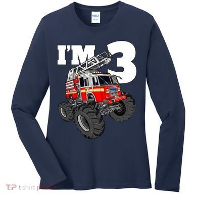 Monster Fire Truck 3rd Birthday Boy 3 Firefighter Women's Long Sleeve Shirt