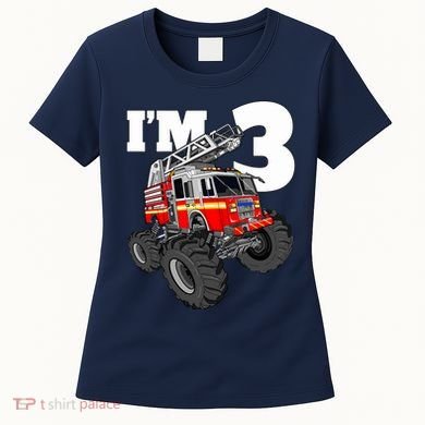 Monster Fire Truck 3rd Birthday Boy 3 Firefighter Women's T-Shirt
