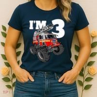 Monster Fire Truck 3rd Birthday Boy 3 Firefighter Women's T-Shirt thumb 2