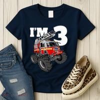 Monster Fire Truck 3rd Birthday Boy 3 Firefighter Women's T-Shirt thumb 3