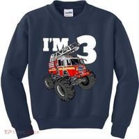 Monster Fire Truck 3rd Birthday Boy 3 Firefighter Kids Sweatshirt thumb 0