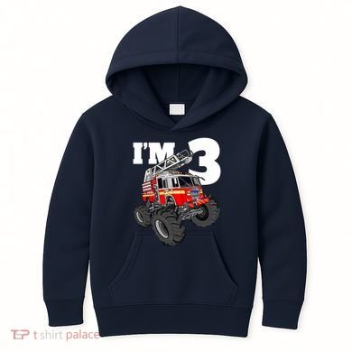 Monster Fire Truck 3rd Birthday Boy 3 Firefighter Kids Hoodie