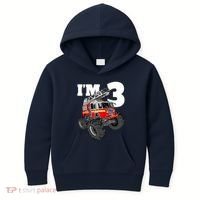 Monster Fire Truck 3rd Birthday Boy 3 Firefighter Kids Hoodie thumb 0