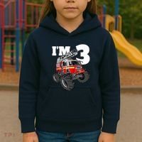 Monster Fire Truck 3rd Birthday Boy 3 Firefighter Kids Hoodie thumb 3