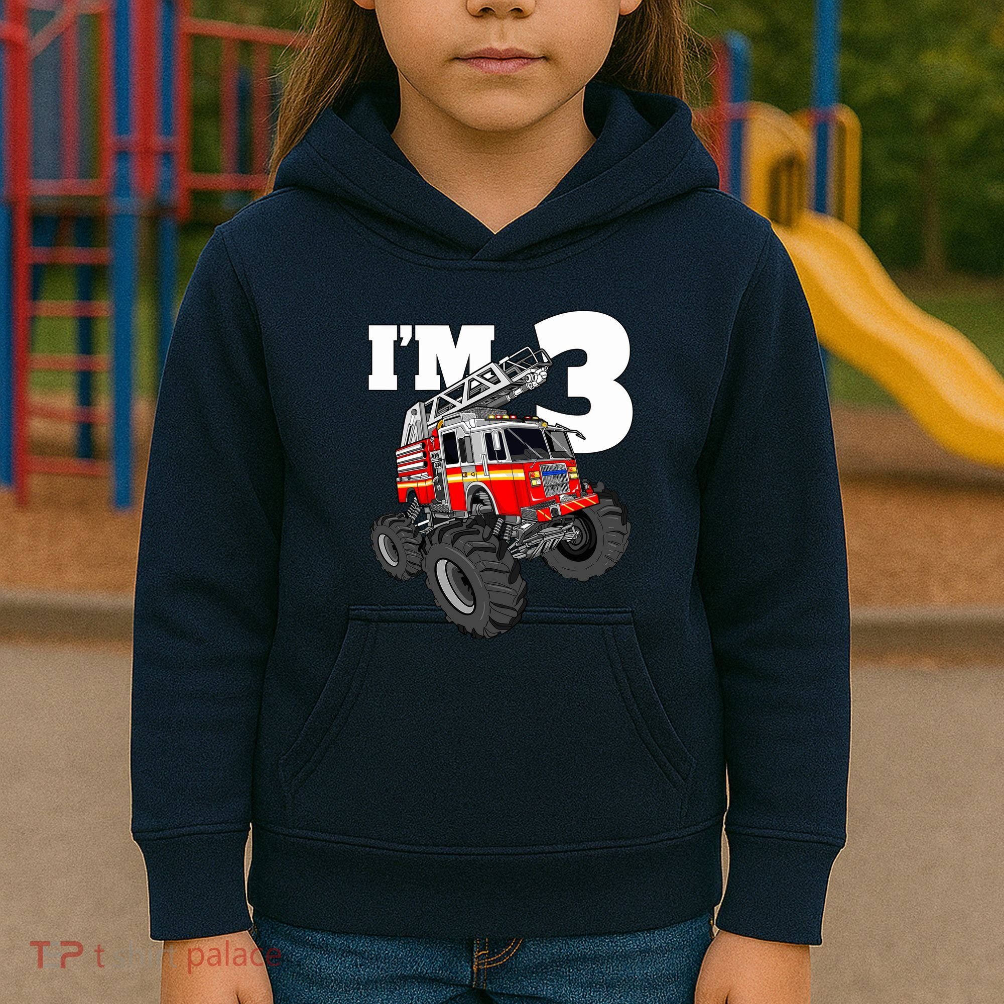 Monster Fire Truck 3rd Birthday Boy 3 Firefighter Kids Hoodie
