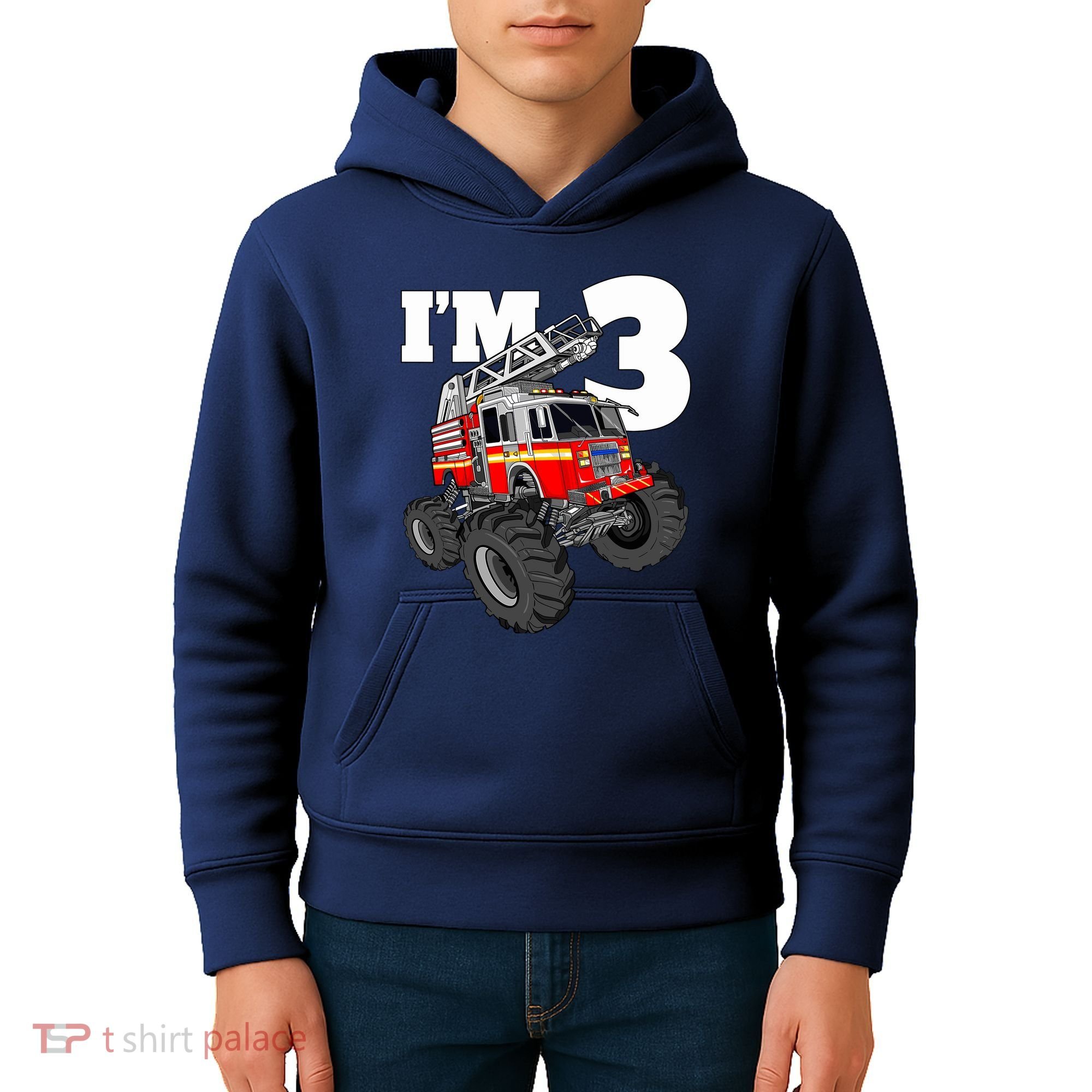Monster Fire Truck 3rd Birthday Boy 3 Firefighter Kids Hoodie
