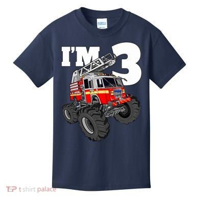 Monster Fire Truck 3rd Birthday Boy 3 Firefighter Kids T-Shirt