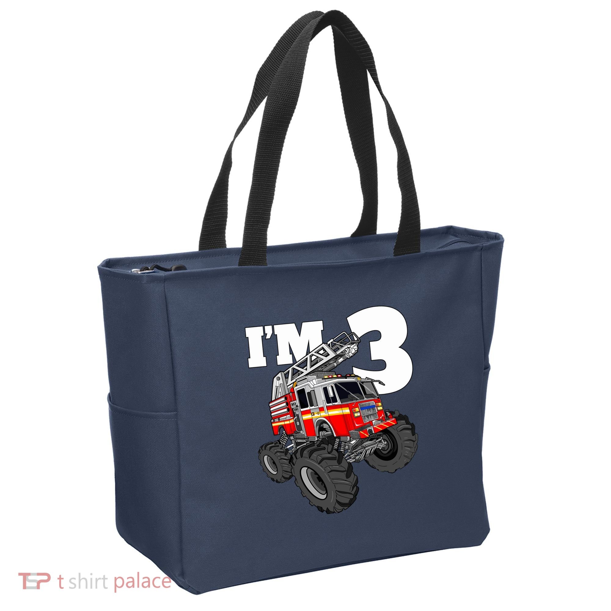 Monster Fire Truck 3rd Birthday Boy 3 Firefighter Tote Bag