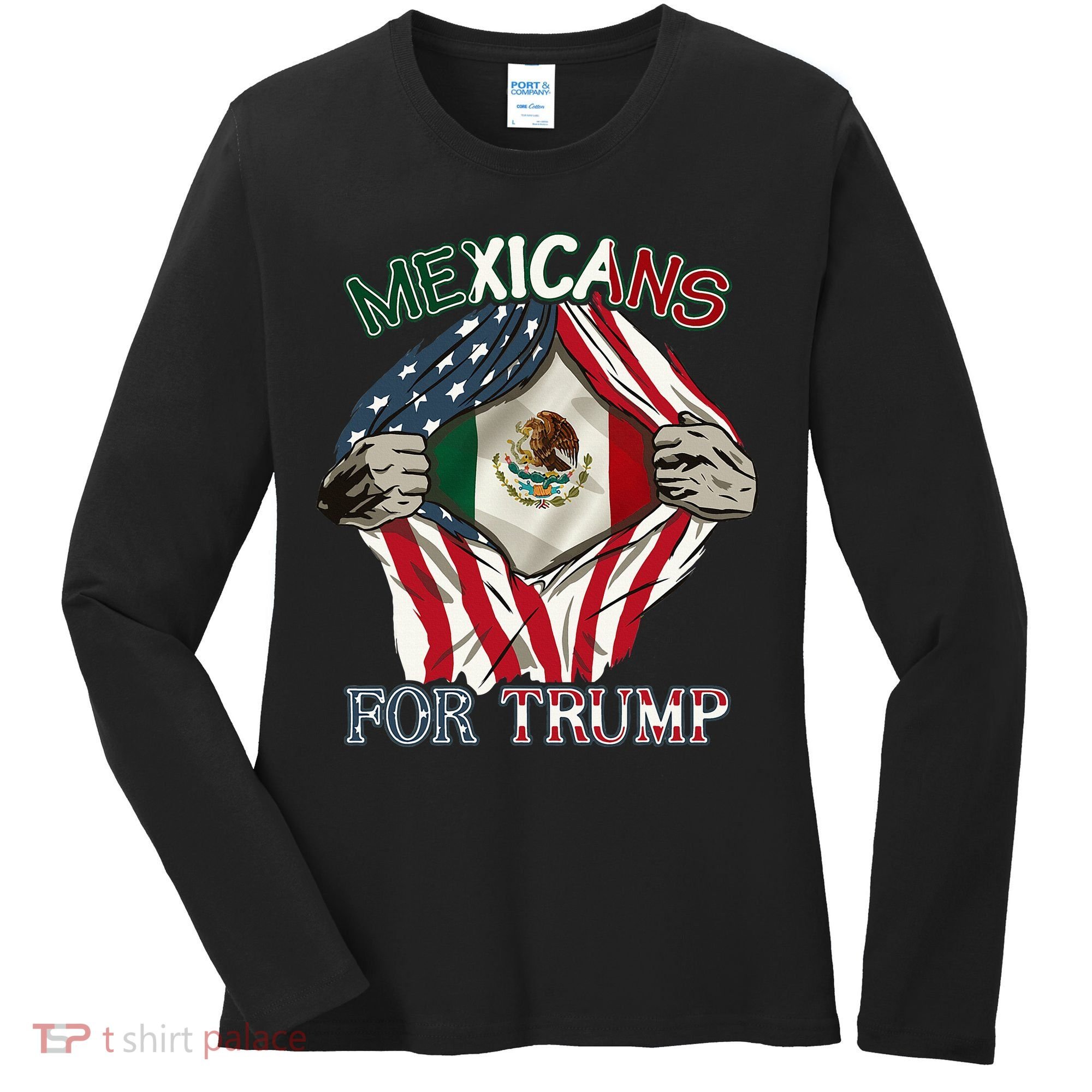 Mexicans For Trump 2024 Mexico Usa Friendship Flag Women's Long Sleeve Shirt
