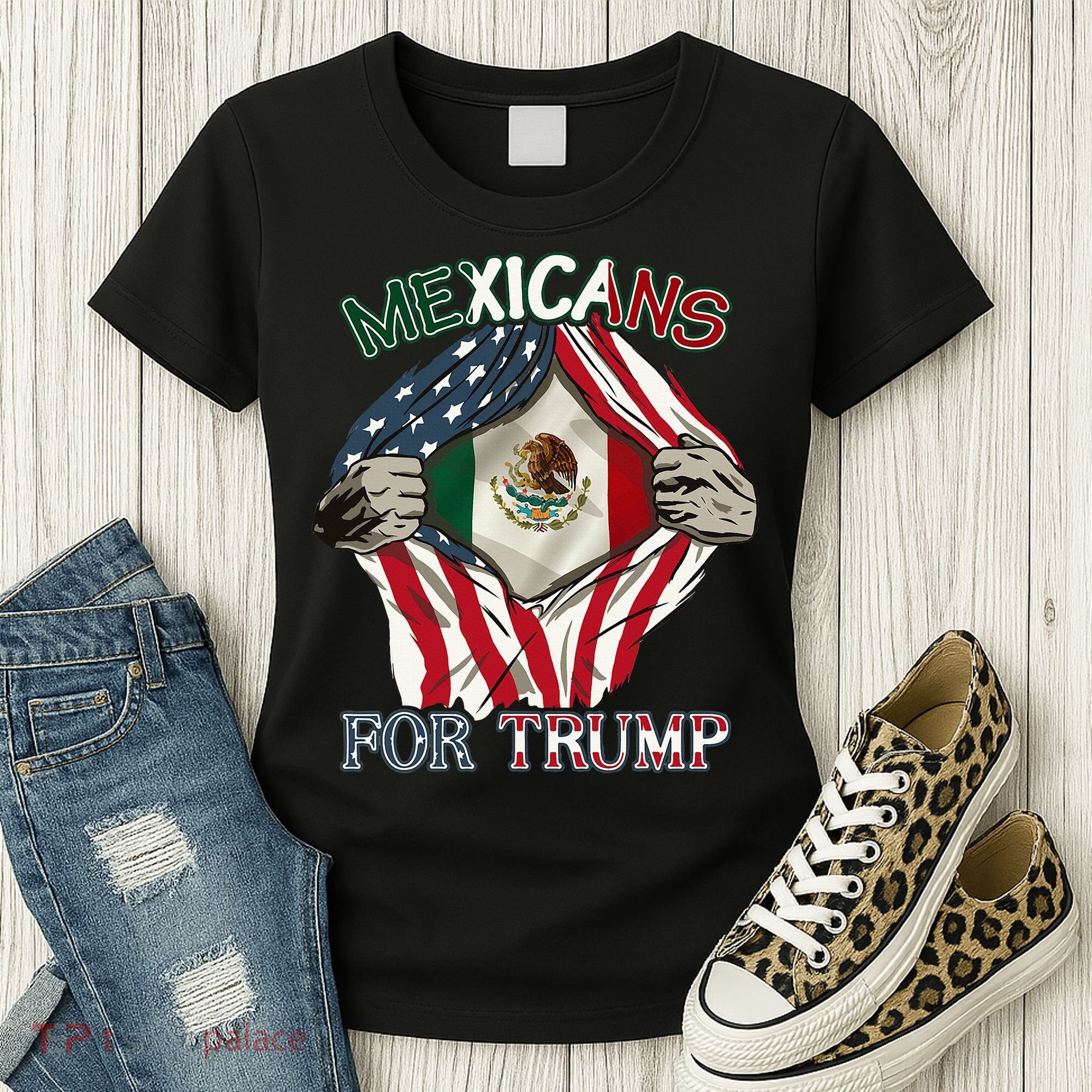Mexicans For Trump 2024 Mexico Usa Friendship Flag Women's T-Shirt