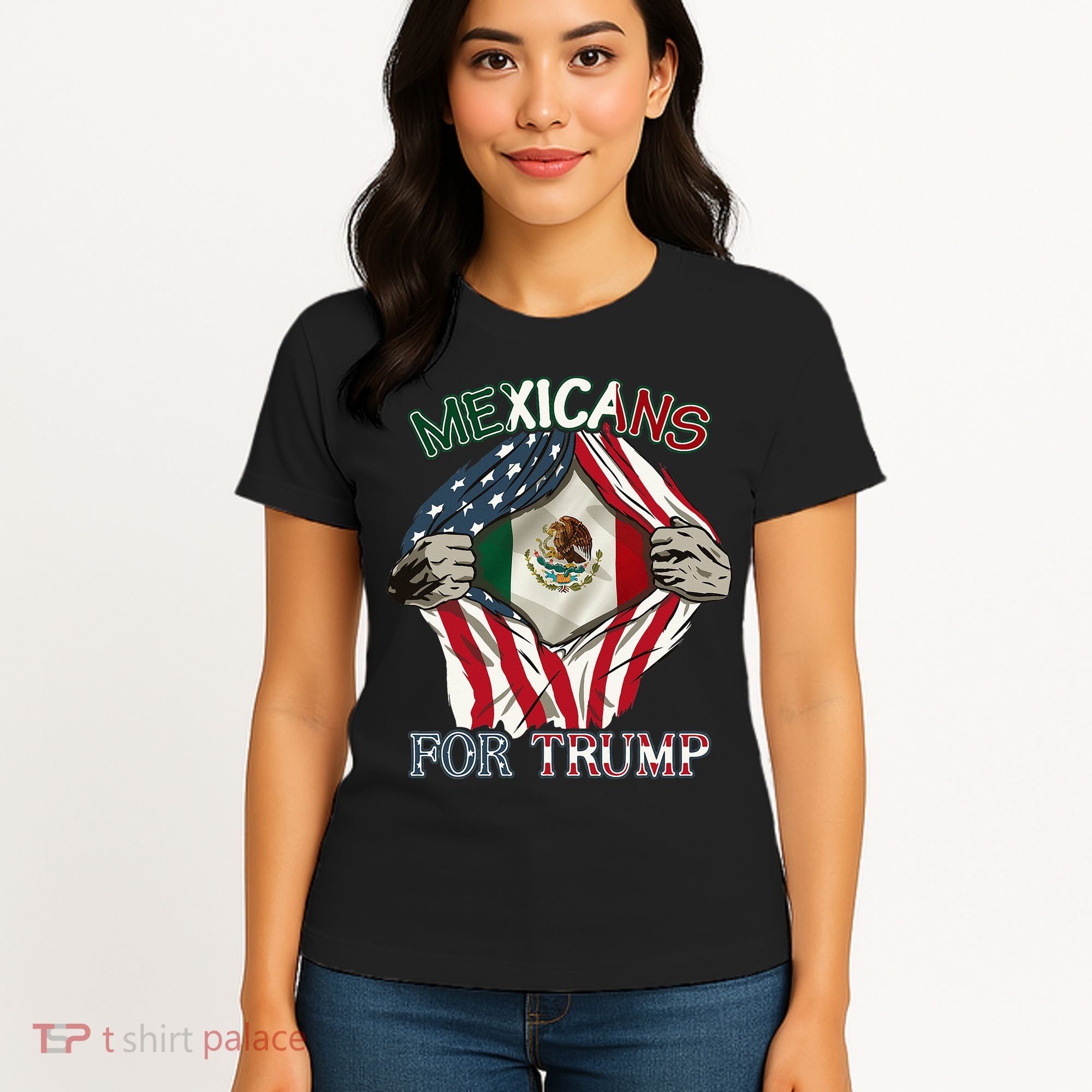 Mexicans For Trump 2024 Mexico Usa Friendship Flag Women's T-Shirt