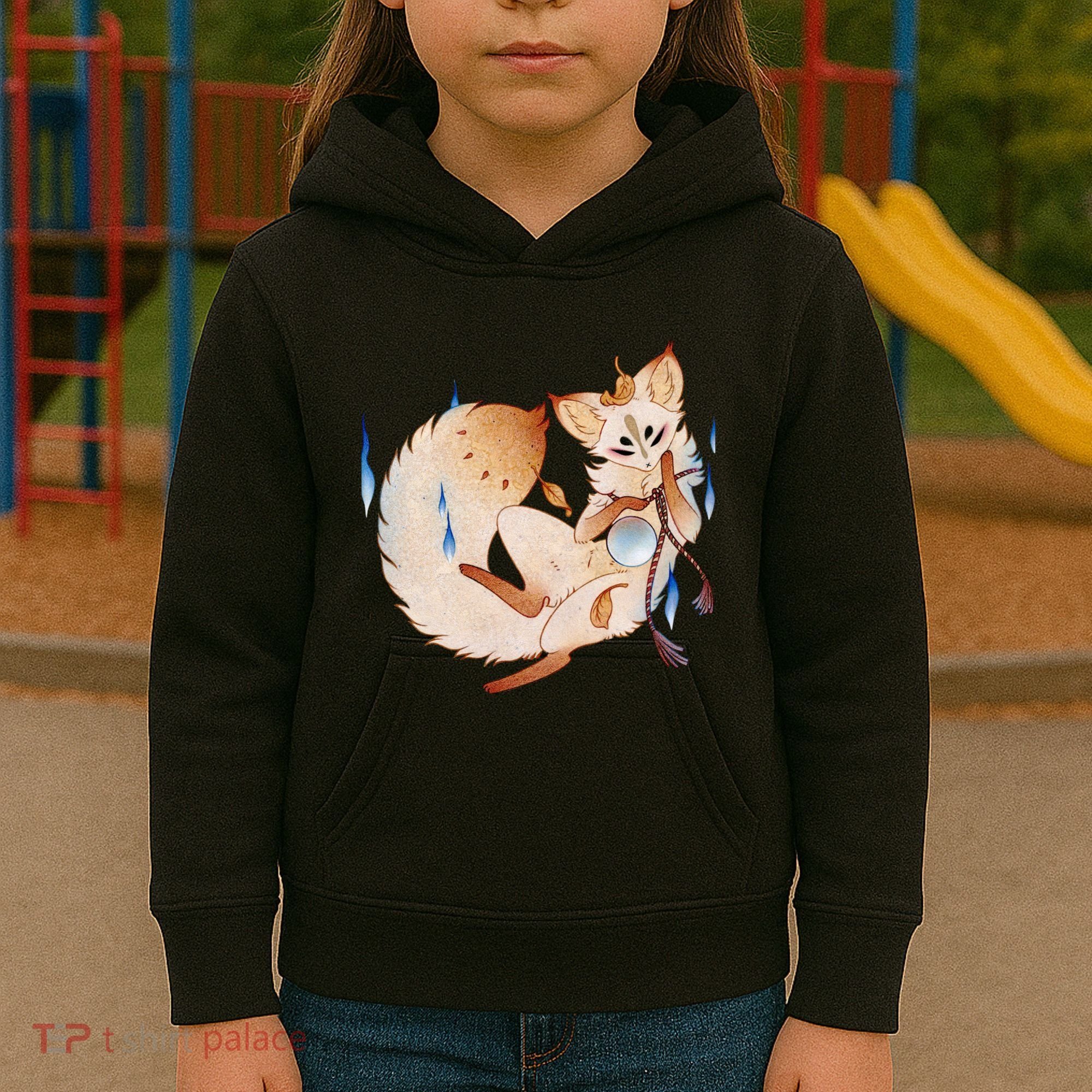 Mischievous Fox Teakitsune Yokai Kitsune Kids Hoodie
