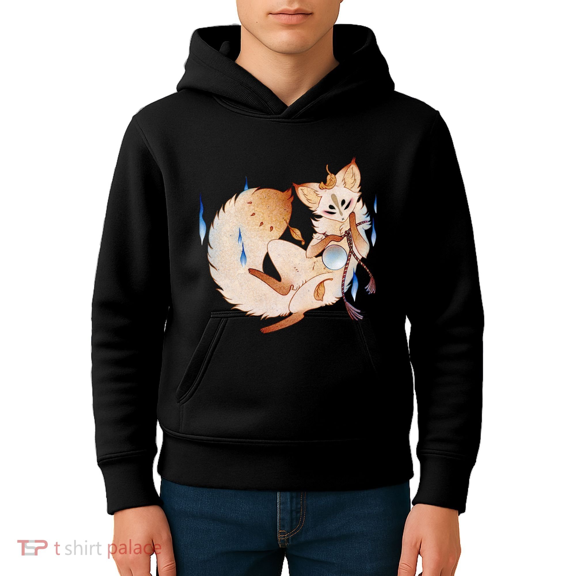 Mischievous Fox Teakitsune Yokai Kitsune Kids Hoodie