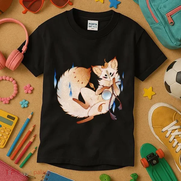 Mischievous Fox Teakitsune Yokai Kitsune Kids T-Shirt