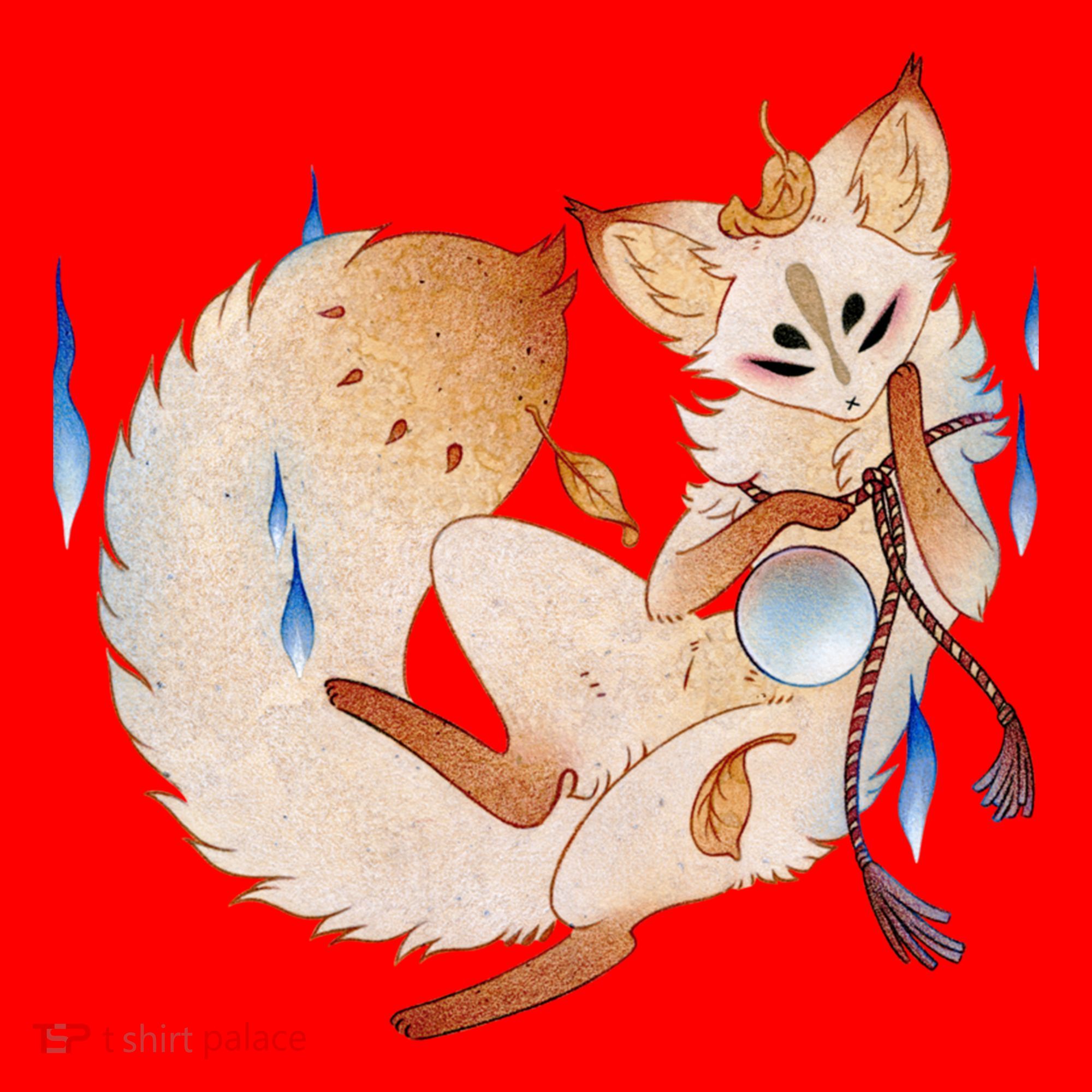 Mischievous Fox Teakitsune Yokai Kitsune Santa Hat