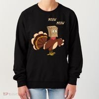 Meow Funny Thanksgiving Turkey Cat Lover Women's Sweatshirt thumb 0