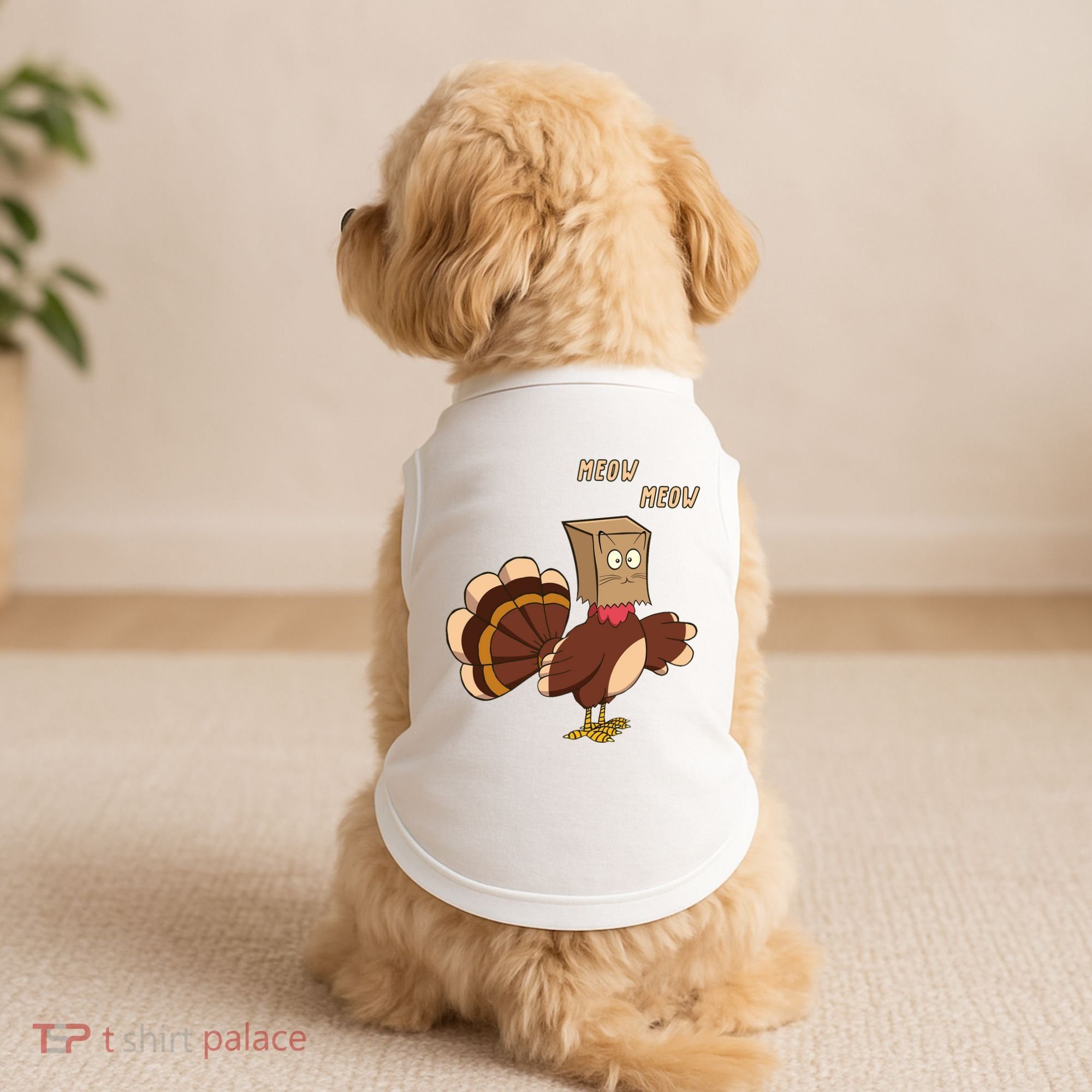 Meow Funny Thanksgiving Turkey Cat Lover Doggie Tank