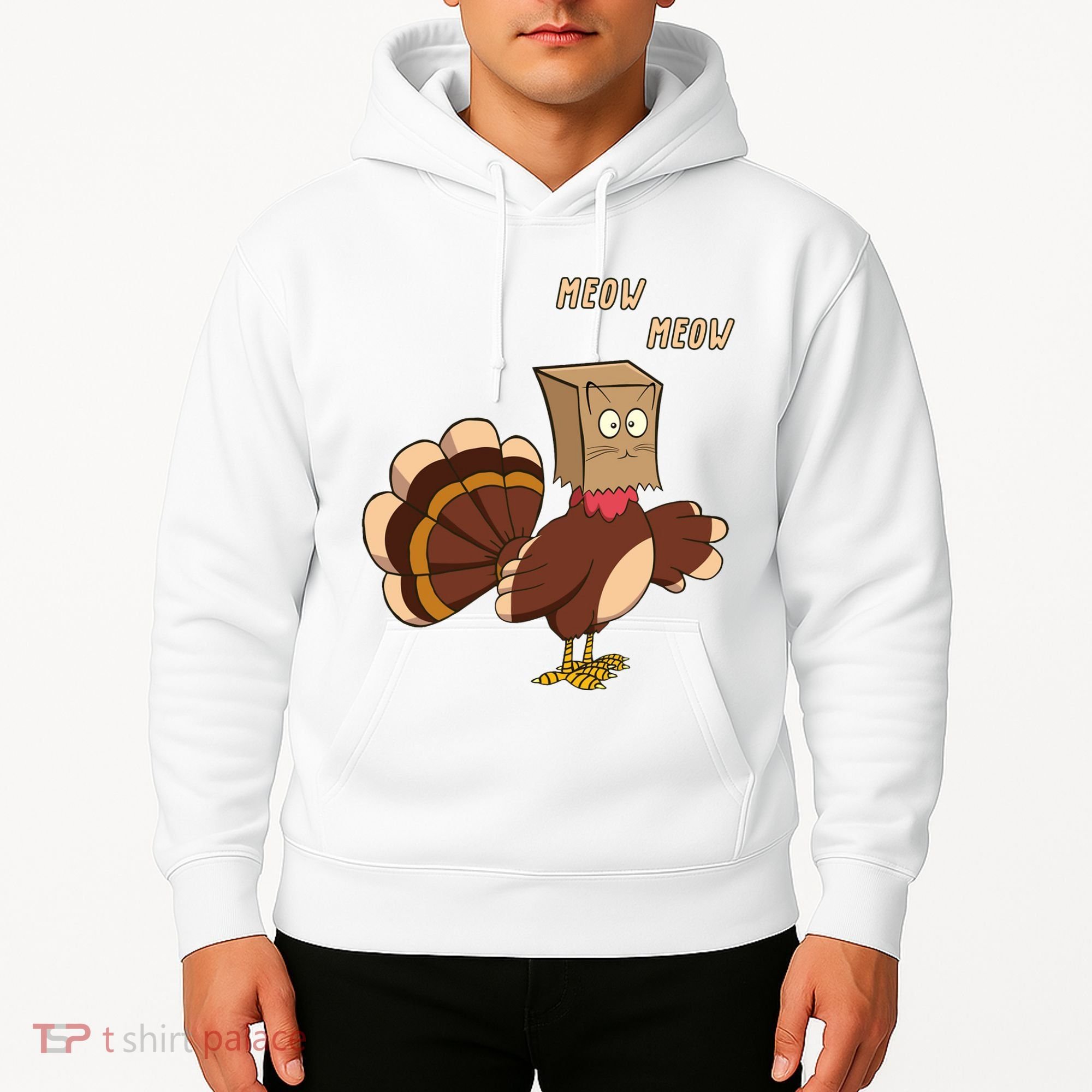 Meow Funny Thanksgiving Turkey Cat Lover Hoodie