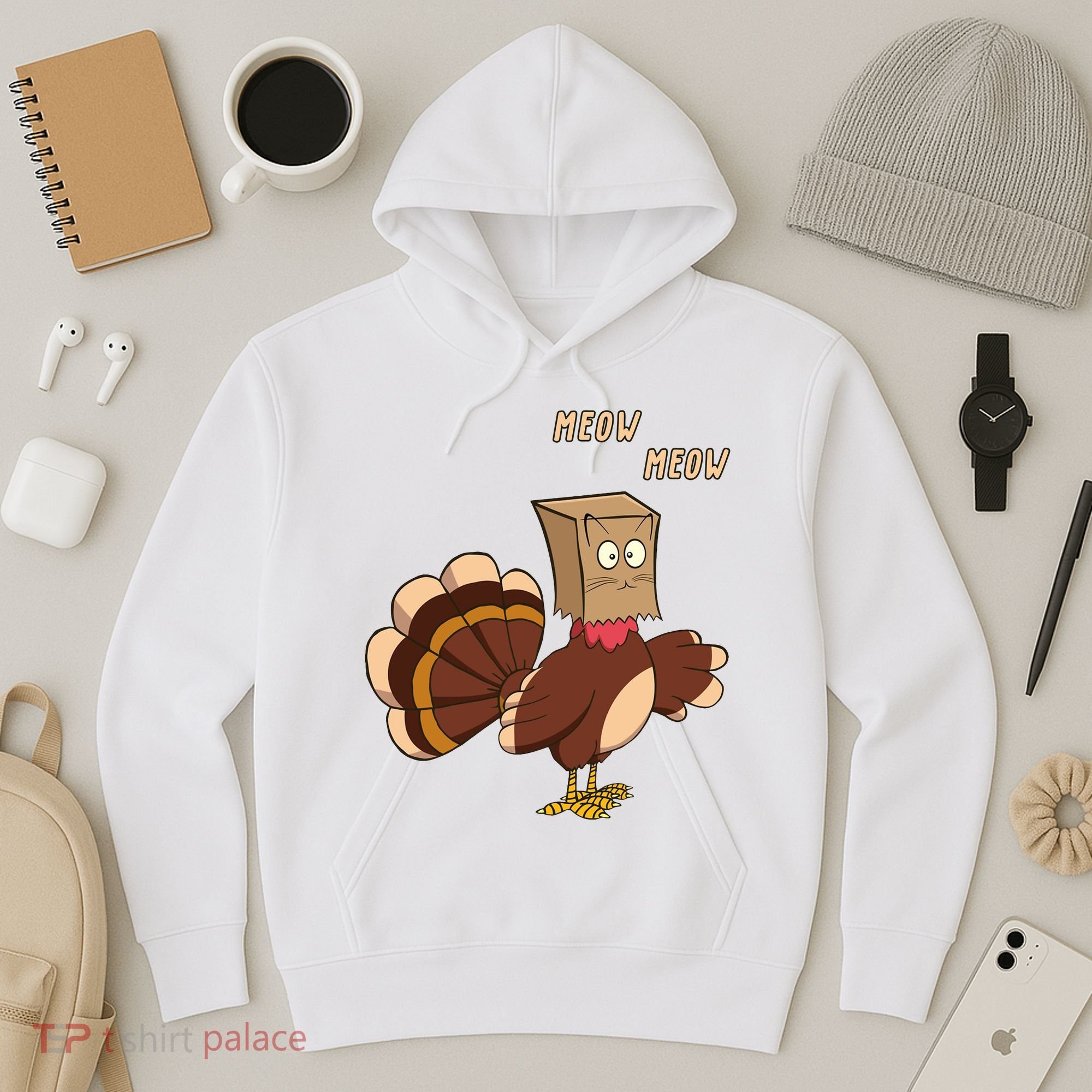 Meow Funny Thanksgiving Turkey Cat Lover Hoodie