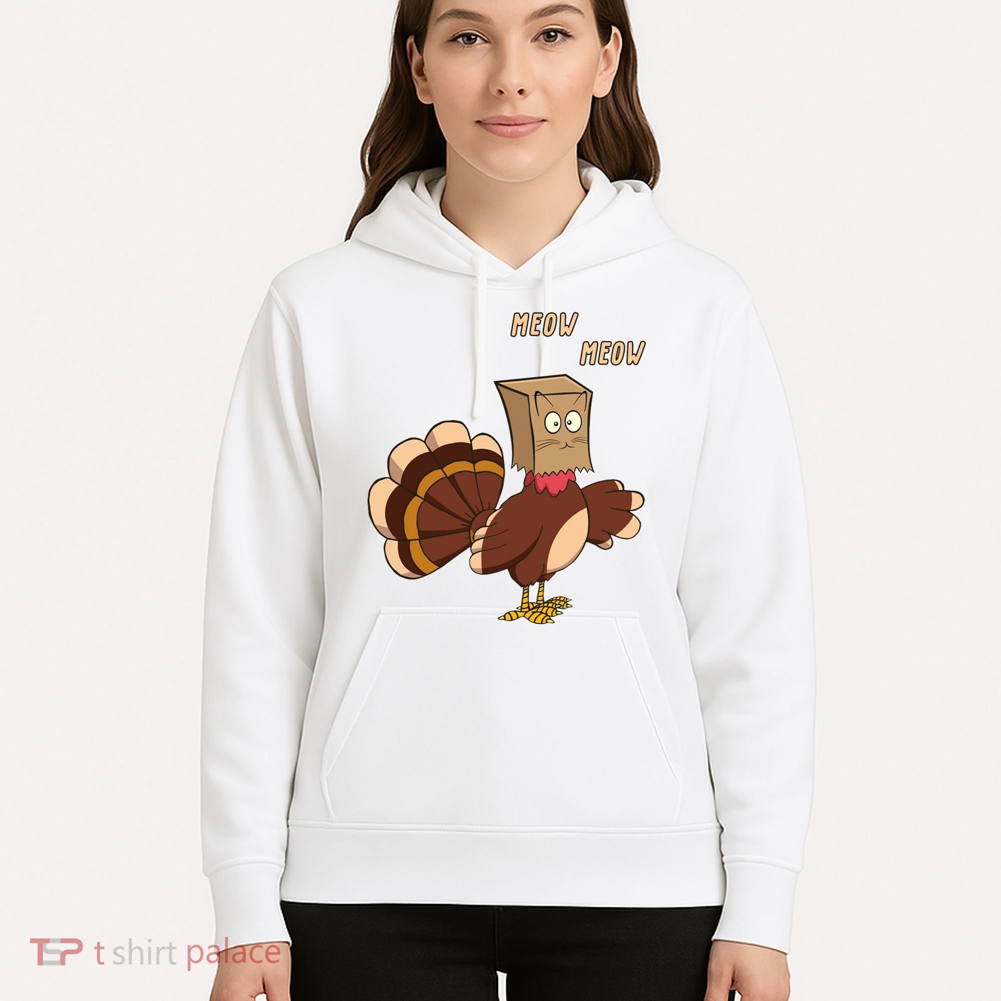 Meow Funny Thanksgiving Turkey Cat Lover Hoodie