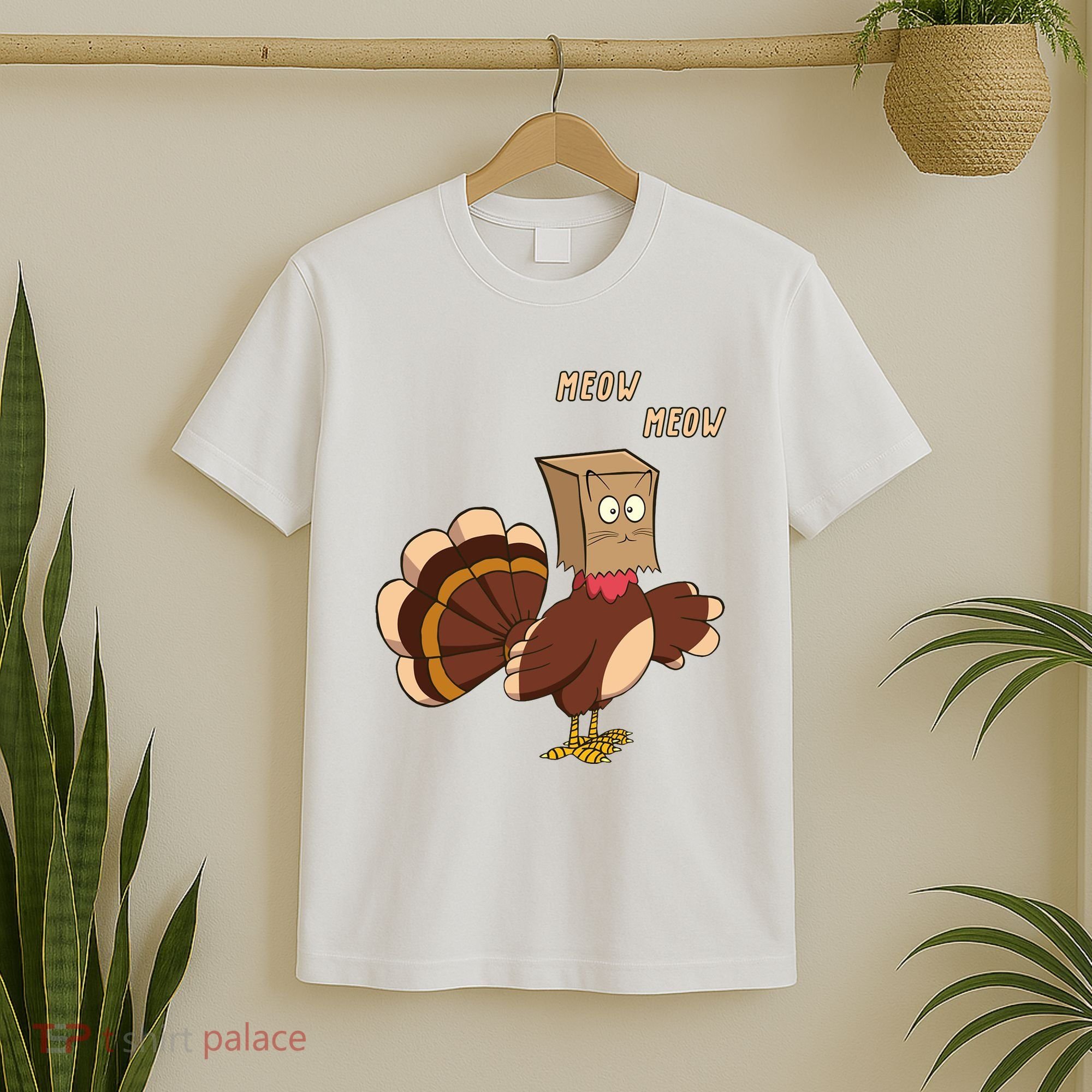 Meow Funny Thanksgiving Turkey Cat Lover T-Shirt