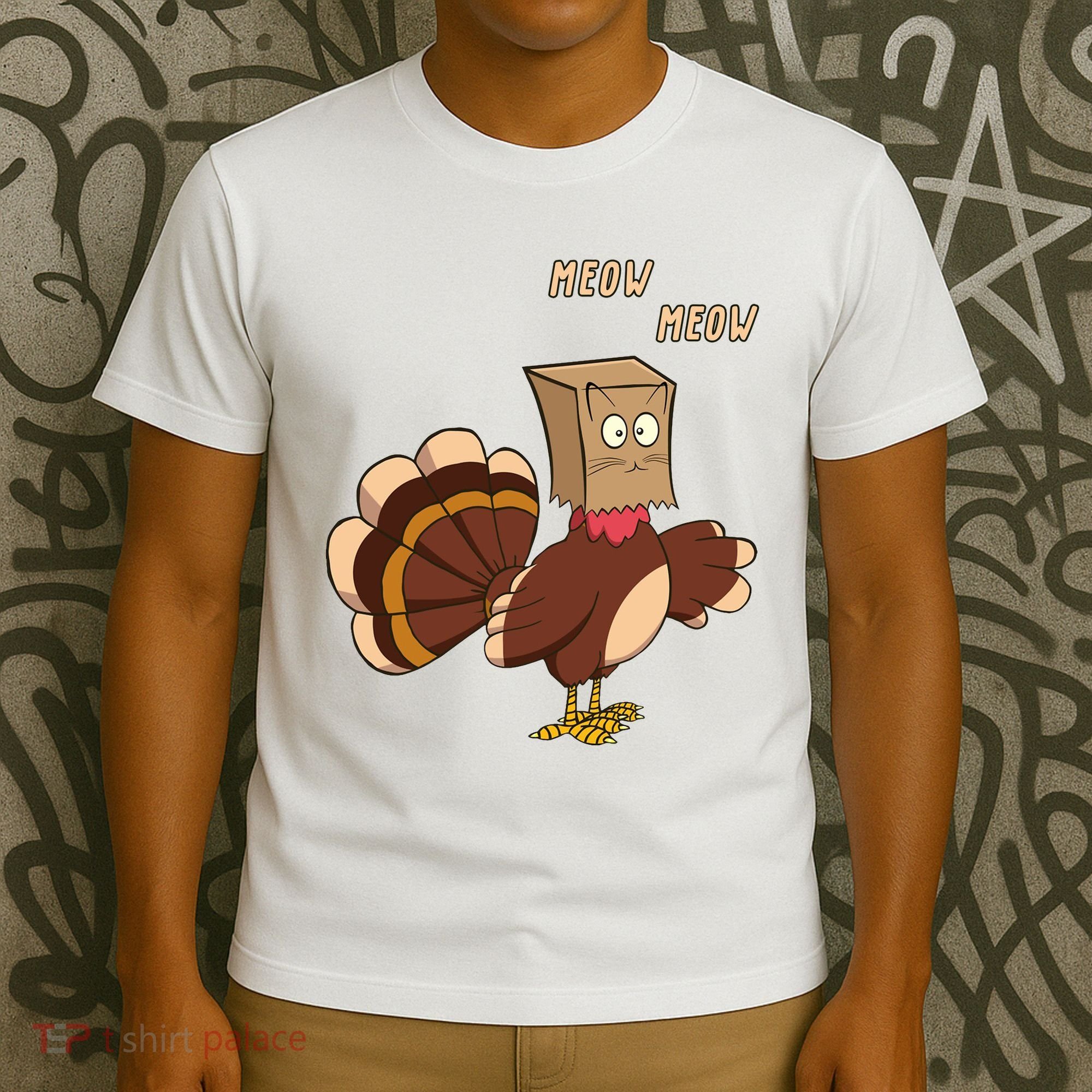 Meow Funny Thanksgiving Turkey Cat Lover T-Shirt