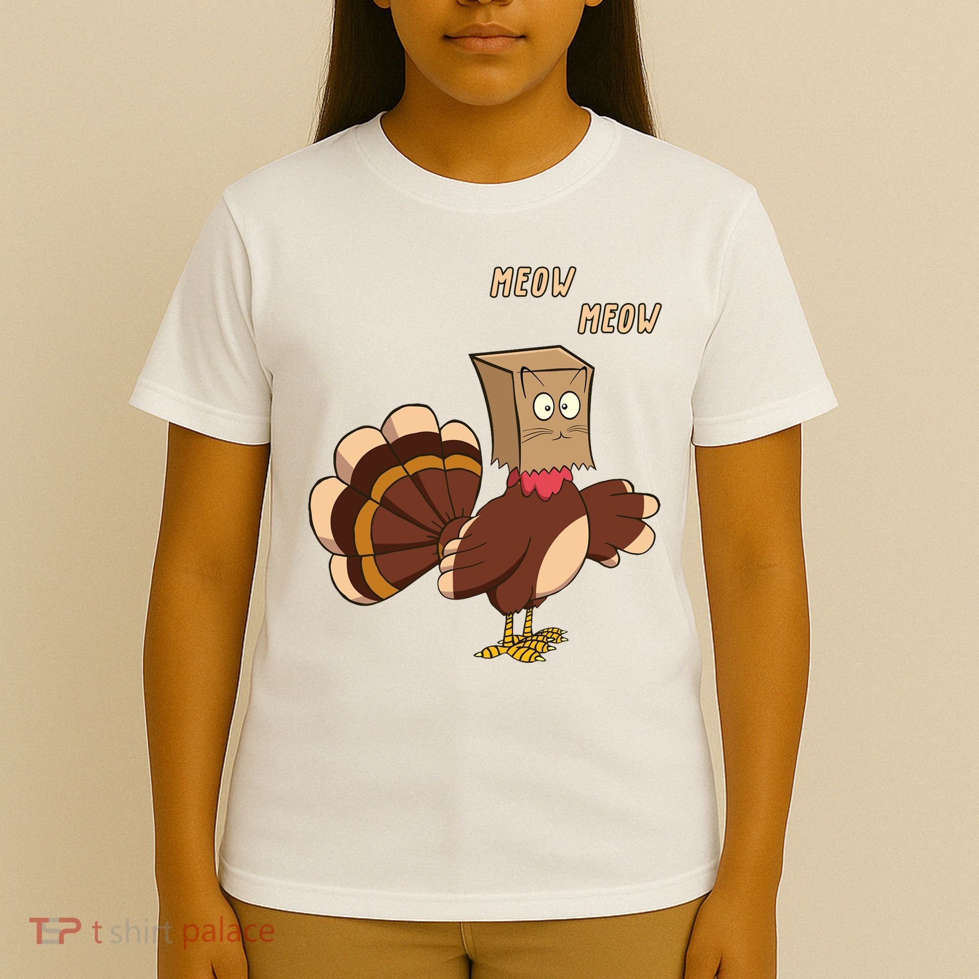 Meow Funny Thanksgiving Turkey Cat Lover T-Shirt