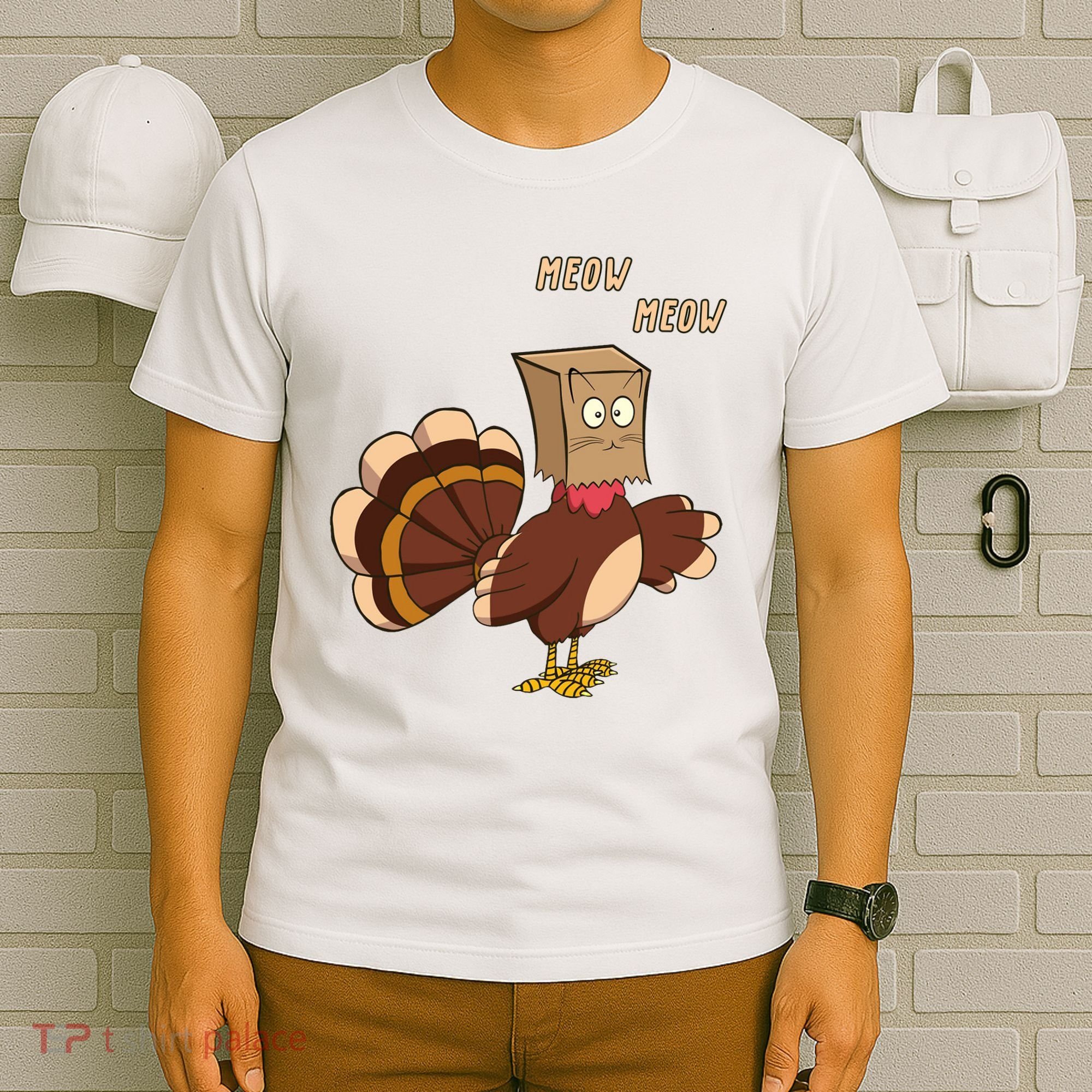 Meow Funny Thanksgiving Turkey Cat Lover T-Shirt
