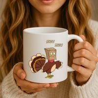 Meow Funny Thanksgiving Turkey Cat Lover Coffee Mug thumb 3