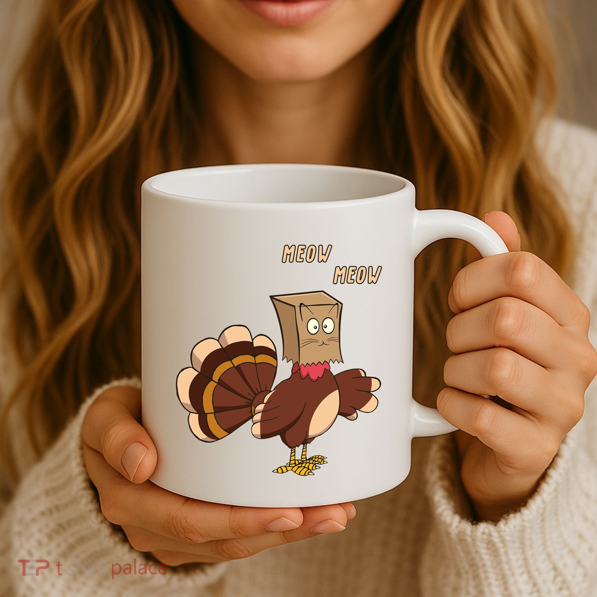 Meow Funny Thanksgiving Turkey Cat Lover Coffee Mug