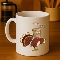 Meow Funny Thanksgiving Turkey Cat Lover Coffee Mug thumb 4
