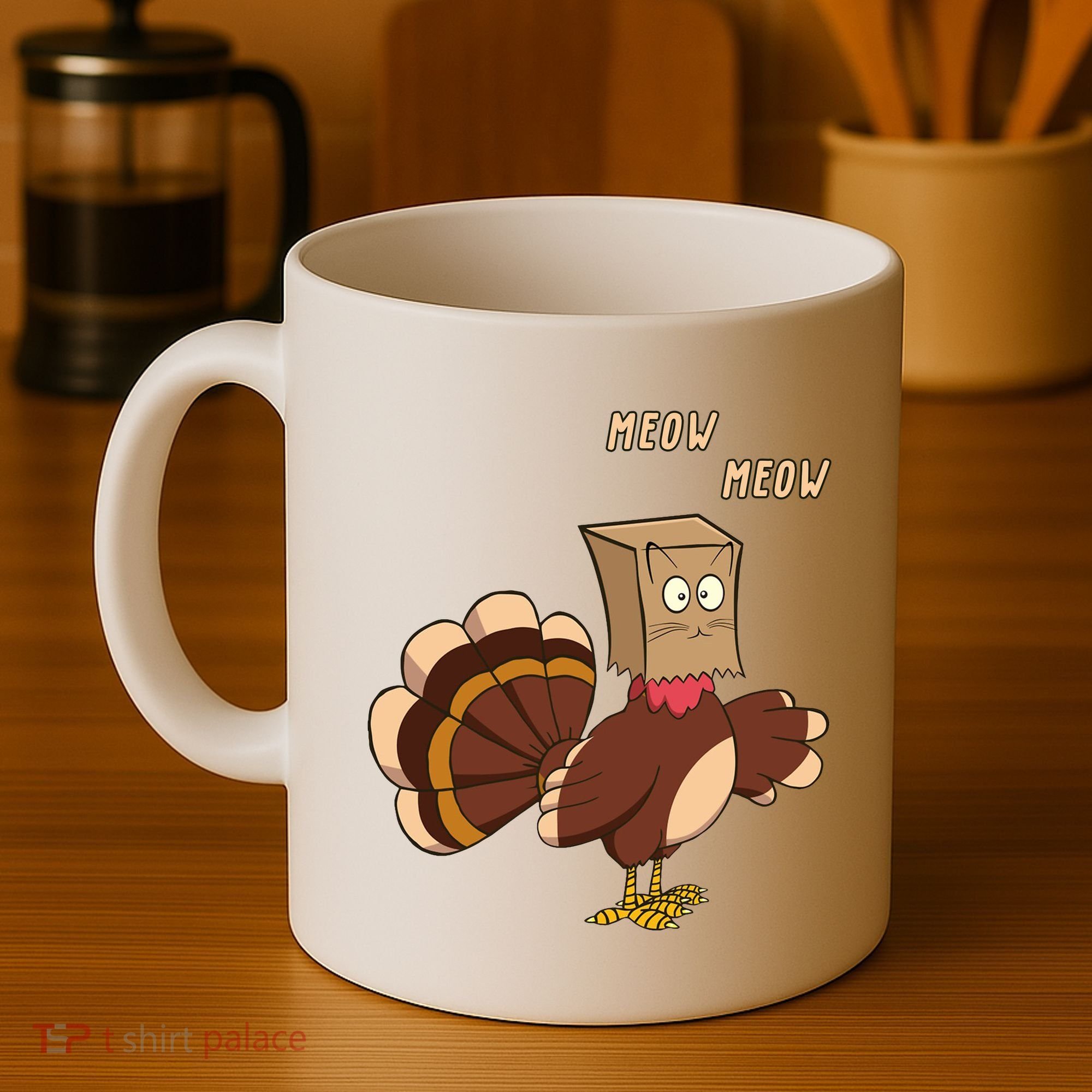 Meow Funny Thanksgiving Turkey Cat Lover Coffee Mug